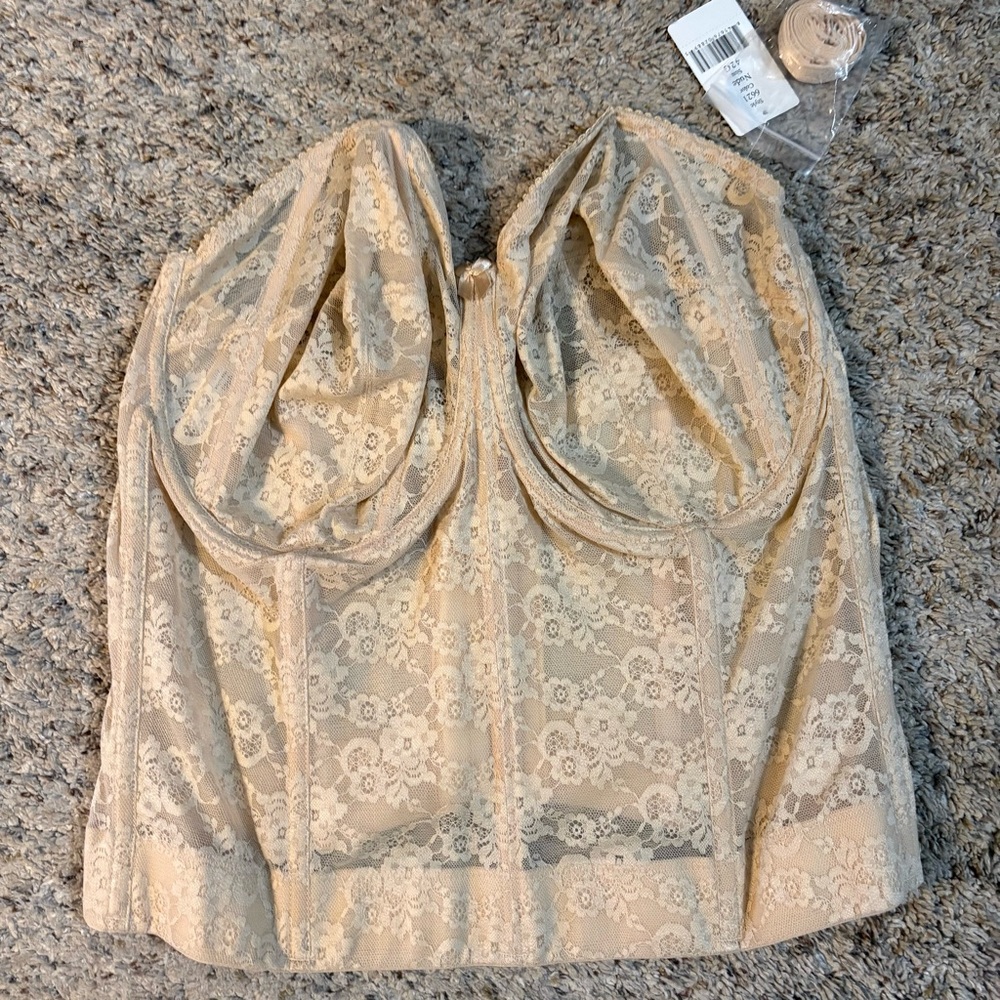 Elila Lace Longline Bustier Bra in Nude Cream 42G NWT